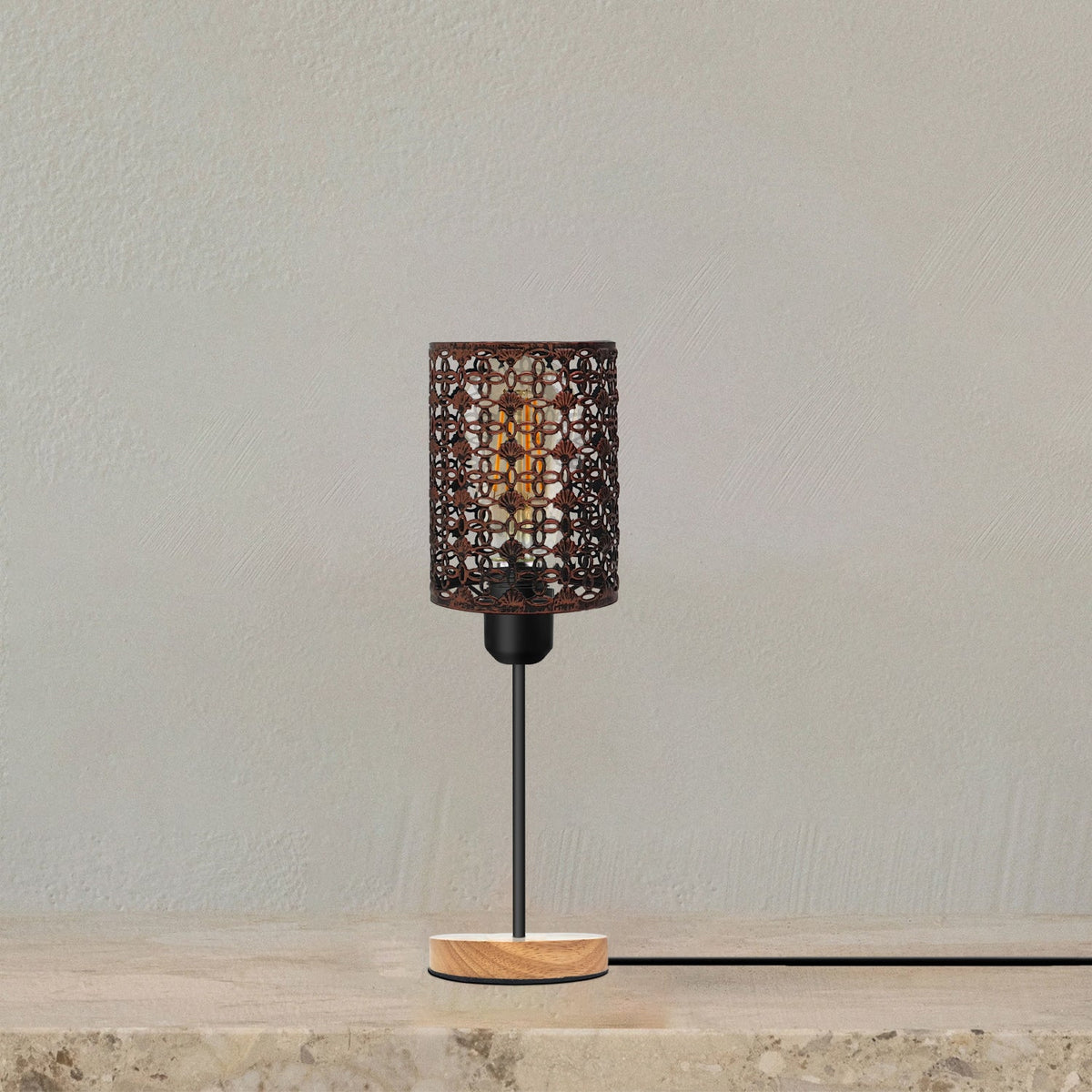 Wooden Stand Bedside Table Lamp with Cage and On/Off Switch - photo 6