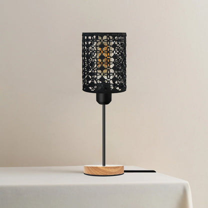 Wooden Stand Bedside Table Lamp with Cage and On/Off Switch