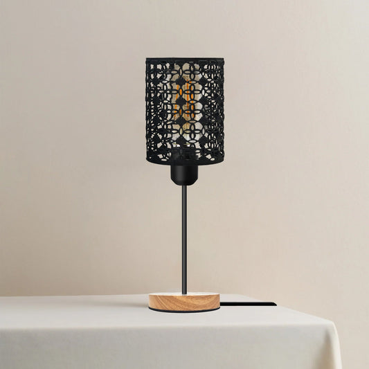Wooden Stand Bedside Table Lamp with Cage and On/Off Switch