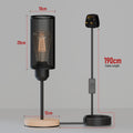 Wooden Table Lamp with Black Mesh Cylinder Cage E27 - Without Bulb