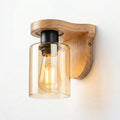Wooden Wall Light with Glass Shade – Amber or Clear, E27 - Black, Glass Amber, Without Bulb