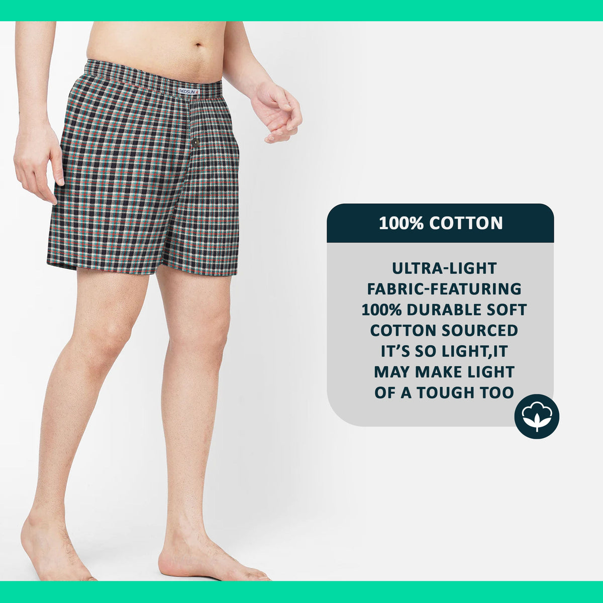 Men's Woven Cotton Boxer Shorts – 4 Check Designs, Single or Pack of 3, L to XXL - photo 4