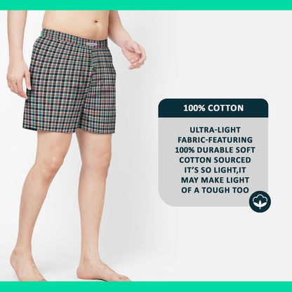 Men's Woven Cotton Boxer Shorts – 4 Check Designs, Single or Pack of 3, L to XXL - photo 4