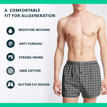 Men's Woven Cotton Boxer Shorts – 4 Check Designs, Single or Pack of 3, L to XXL - photo 6