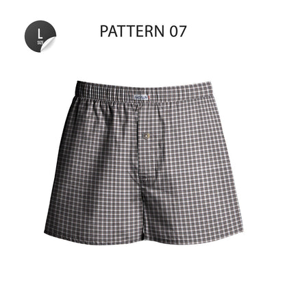 Men's Woven Cotton Boxer Shorts – 4 Check Designs, Single or Pack of 3, L to XXL - L, Taupe Check, Single