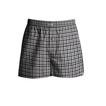 Men's Woven Cotton Boxer Shorts – 4 Check Designs, Single or Pack of 3, L to XXL - XL, Charcoal & Green Check, Single