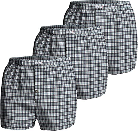 Men's Woven Cotton Boxer Shorts – 4 Check Designs, Single or Pack of 3, L to XXL - XXL, Light Blue Check, Pack of 3
