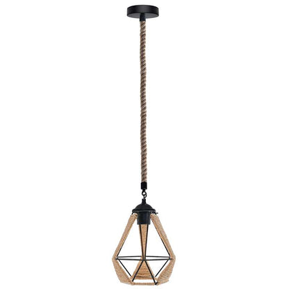 Rope Wrapped Cage Lamp Shade – Easy Fit, 3 Styles - Pendant Set with Rope Cage, Black, Single