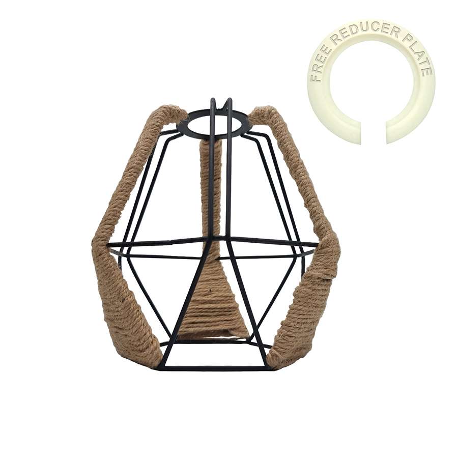 Rope Wrapped Cage Lamp Shade – Easy Fit, 3 Styles - with Reducer Ring, Model WCWODV, Black, Single