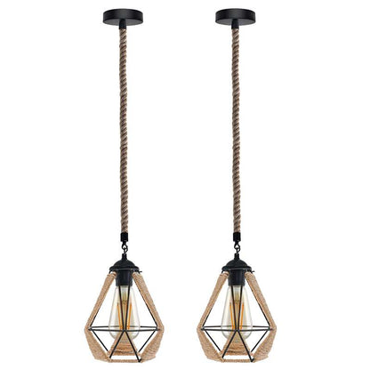 Rope Wrapped Cage Lamp Shade – Easy Fit, 3 Styles - with ST64 Bulb, Black, Pack of 2