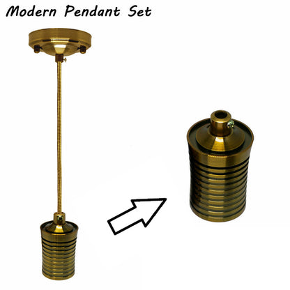 Pendant Light Fitting – Yellow Brass Ribbed Holder, Gold Cable - photo 2