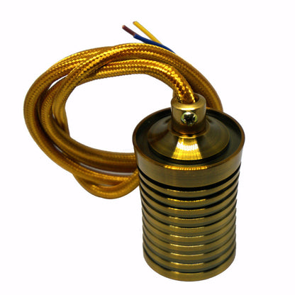 Pendant Light Fitting – Yellow Brass Ribbed Holder, Gold Cable - photo 4
