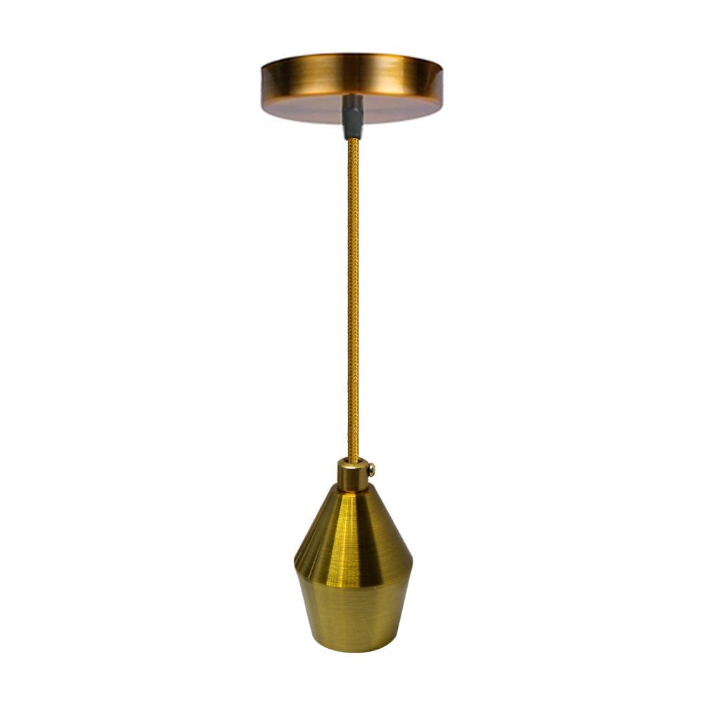 Pendant Light Fitting – Yellow Brass Cone Holder, Braided Cable