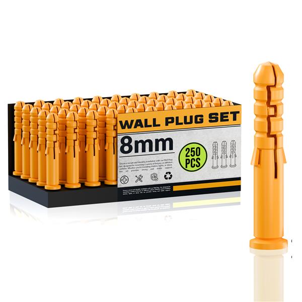 Yellow Plastic Wall Plugs, Plugs Only – 6 mm (500), 8 mm (250) or 10 mm (100) - 8 mm, 250 Plugs